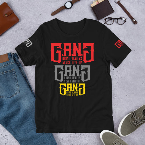 GANG GANG-Short-Sleeve T-Shirt w/ Red, Silver & Yellow Logo